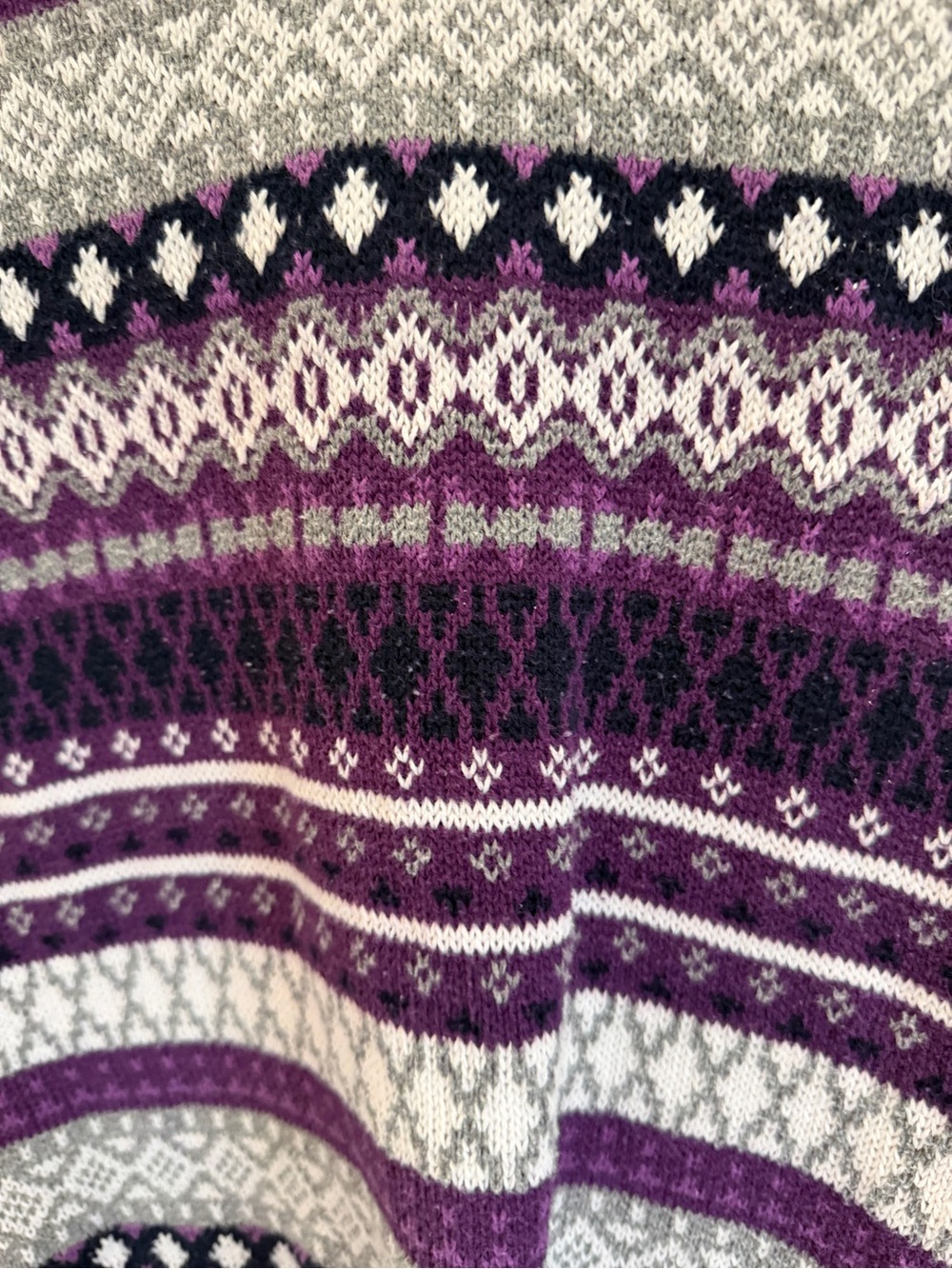 croft & barrow Purple Fair Isle V-Neck Sweater with Gray and White Accents - Picture 3 of 6
